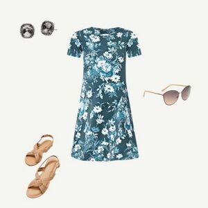 LOFT Teal Floral Midi Dress